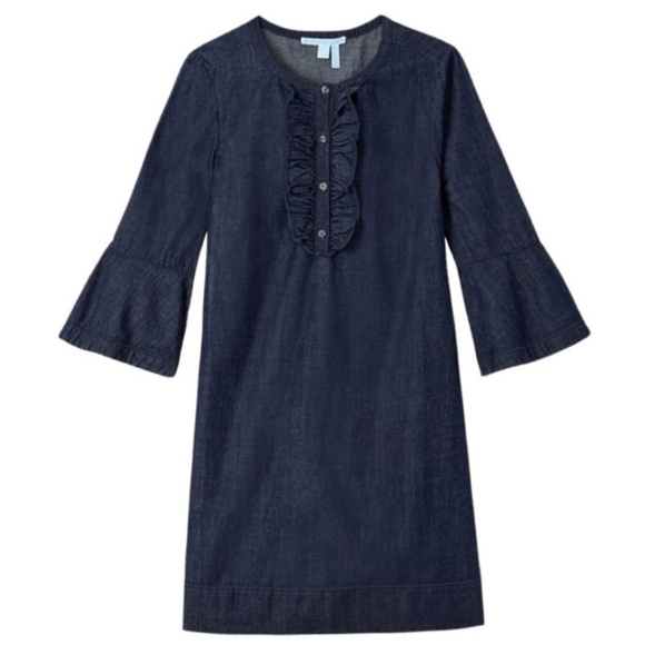 Draper James Chambray Ruffle Bell Sleeves Shift Dress - Picture 6 of 9